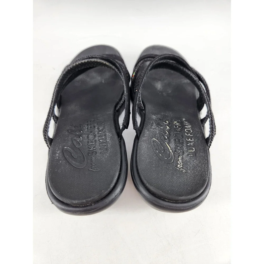 Skechers Cali Rumble On Classy Way Wedge Sandals Womens 7 Black Strappy Shimmer